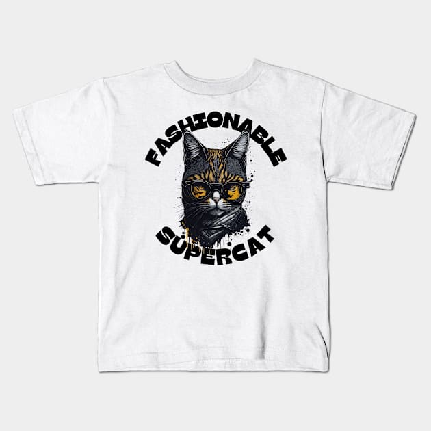 Fashionable cat Kids T-Shirt by FashionHaven